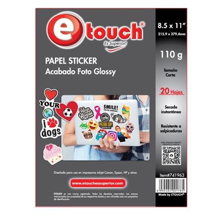 PAPEL FOTO STICKER TAMAÑO CARTA 20 HOJAS ETOUCH 