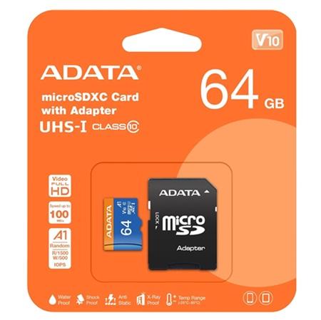 MEMORIA MICRO SD ADATA 64GB UHS-I  AUSDX64GUICL10A1-RA1 V10