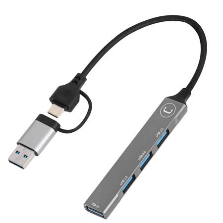 HUB 2 EN 1 USB DE 4 PUERTOS 3.0 UNNO TEKNO HB1014SV