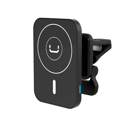 SOPORTE PARA MÓVIL PARA REJILLA DE VENTILACIÓN CON CARGADOR INALÁMBRICO MAGNÉTICO UNNO TEKNO CH3013BK