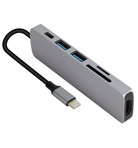 HUB VCOM TIPO C 6 EN 1  HDMI+USB3.0+USB2.0+TF+SD+PD VCOM CU4282